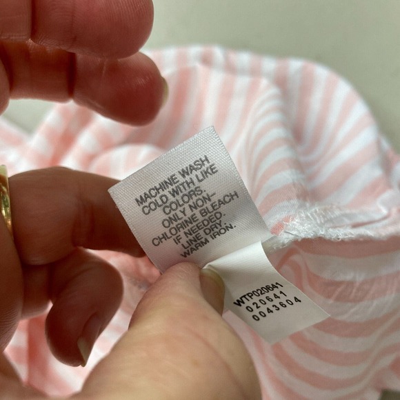 J Jill Button Up Tunic Top Womens XS Striped Pink White Pocket Roll Tab Sleeve - Picture 10 of 12